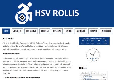 Screenshot der Homepage HSV Rollis, www.hsv-rollis.de/