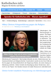 Screenshot Katholisches.info 29.04.2015 - - Hillary Clinton