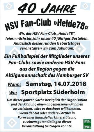 40 Jahr HSV Fan Club, Flyer Jubiläumsspiel, Quelle: privat