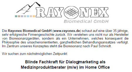 Stellenanzeige RAYONEX